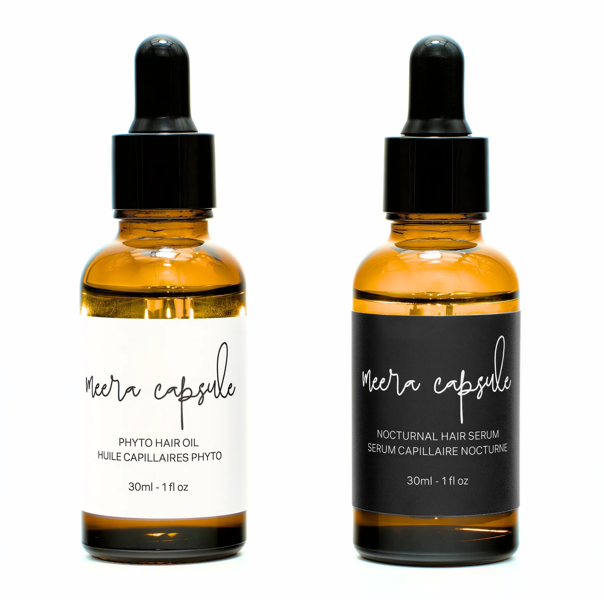 Phyto Hair Oil and Nocturnal Hair Serum duo — Meera Capsule day-and-night scalp treatment system
