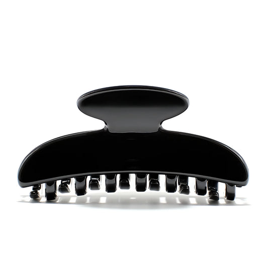 Luna 9 claw clip in Piano Black — medium jet-black cellulose acetate hair clip, made in France