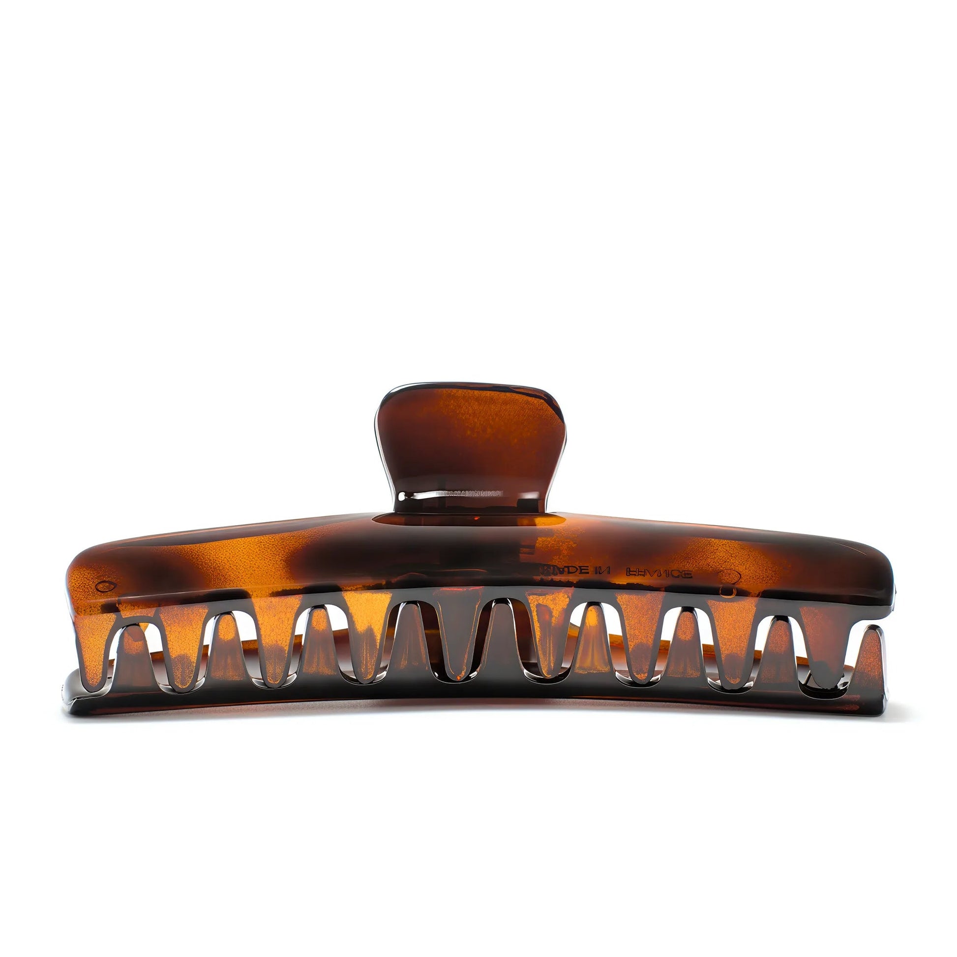 Bambi 10 Deep Amber claw clip detail — Meera Studio Line, handcrafted tortoise pattern