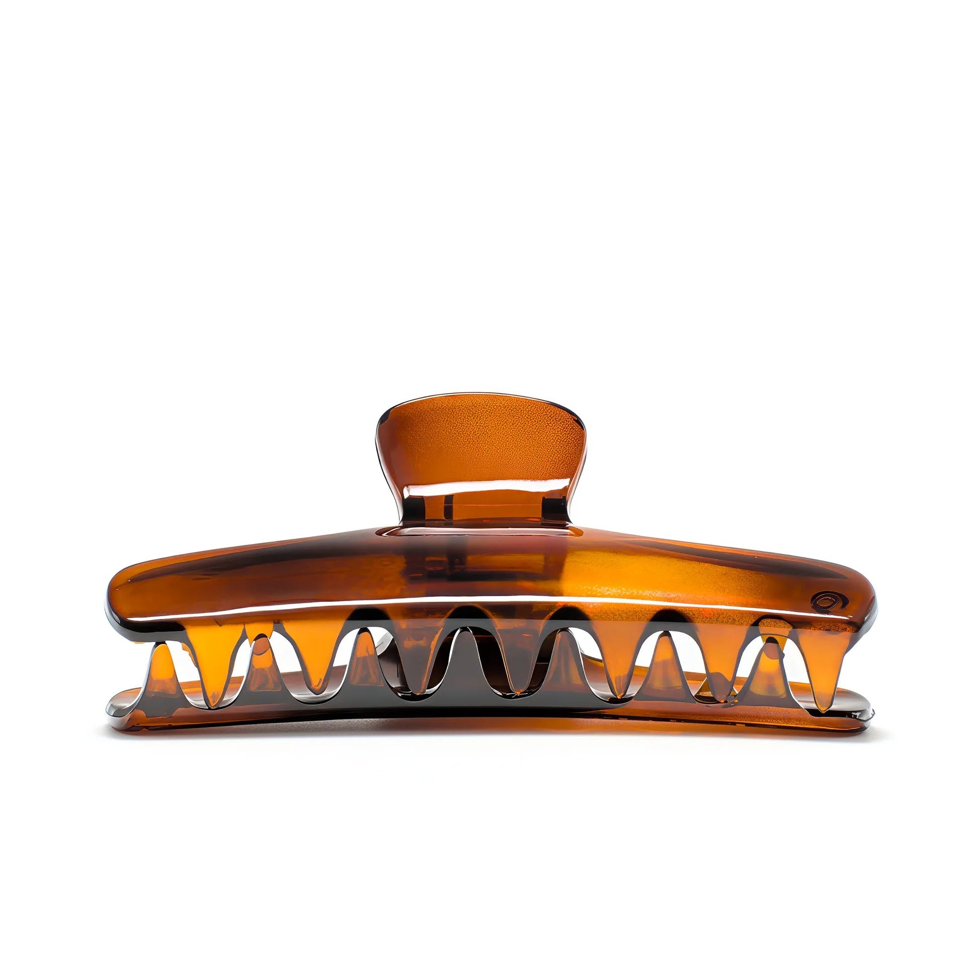 Bambi 8 Deep Amber claw clip detail — Meera Studio Line, handcrafted tortoise pattern