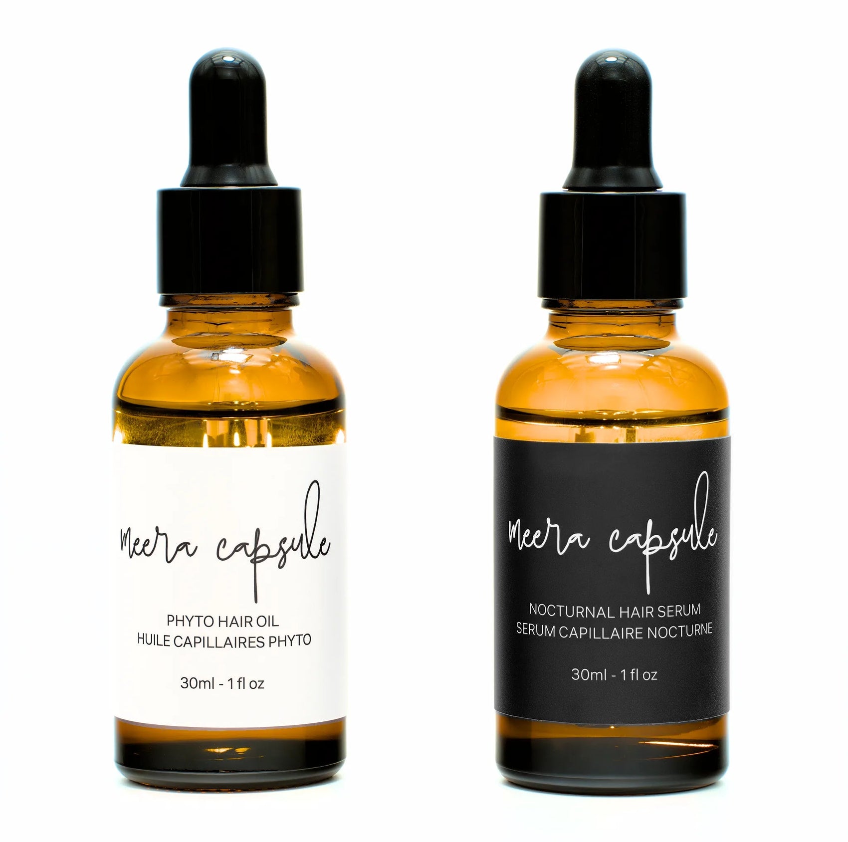 Phyto Hair Oil and Nocturnal Hair Serum duo — Meera Capsule day-and-night scalp treatment system