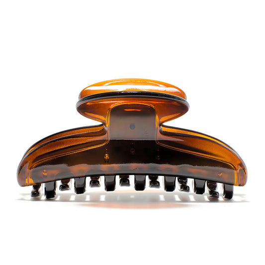 Luna 9 claw clip in Deep Amber — medium tortoise-tone cellulose acetate hair clip, made in France