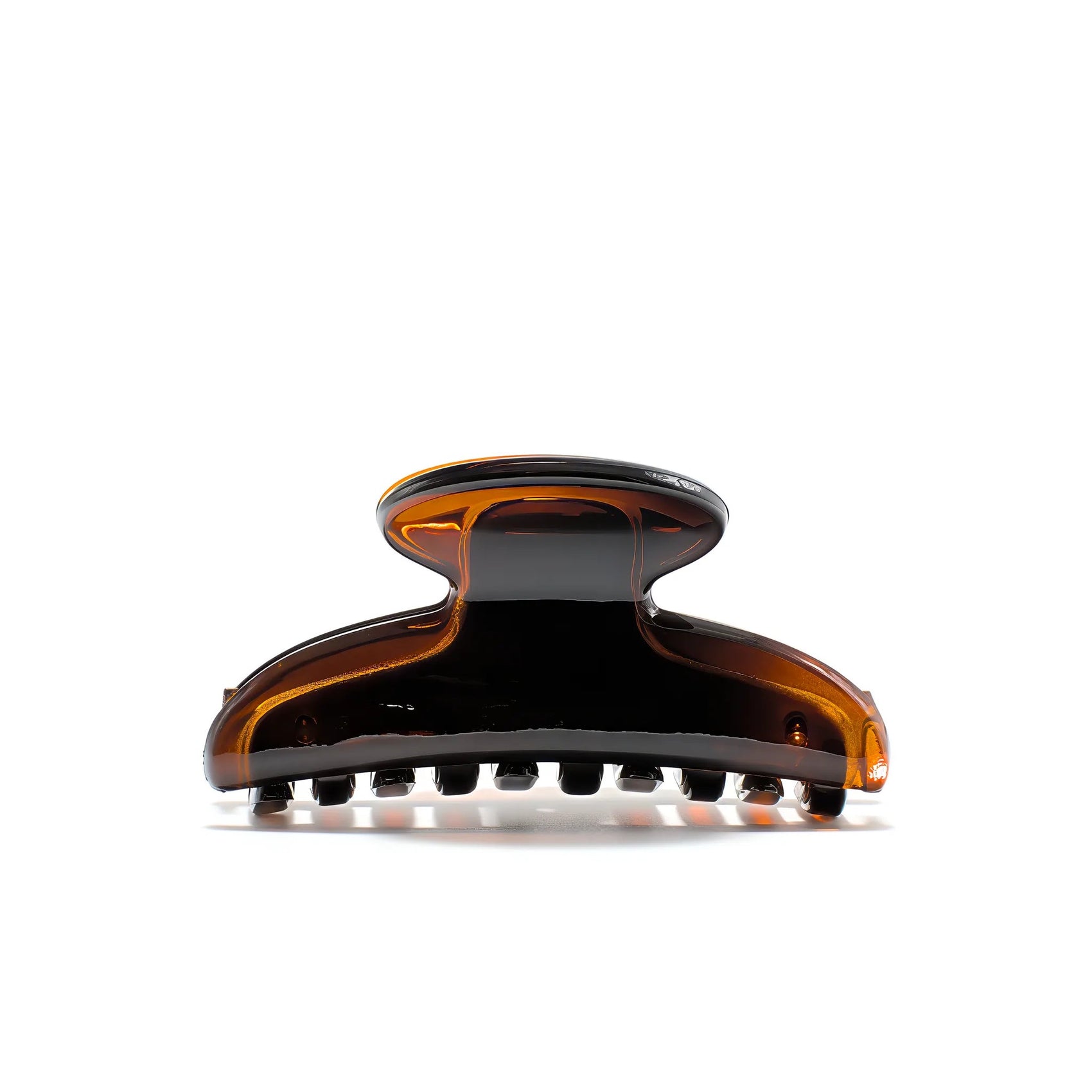 Luna 6 claw clip in Deep Amber — small tortoise-tone cellulose acetate hair clip, made in France