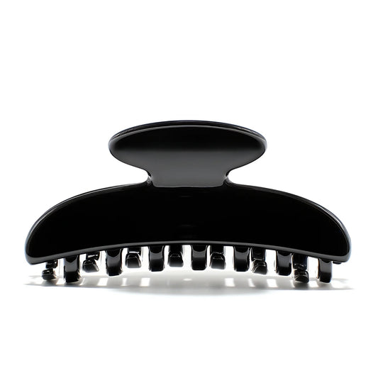 Luna 9 claw clip in Piano Black — medium jet-black cellulose acetate hair clip, made in France