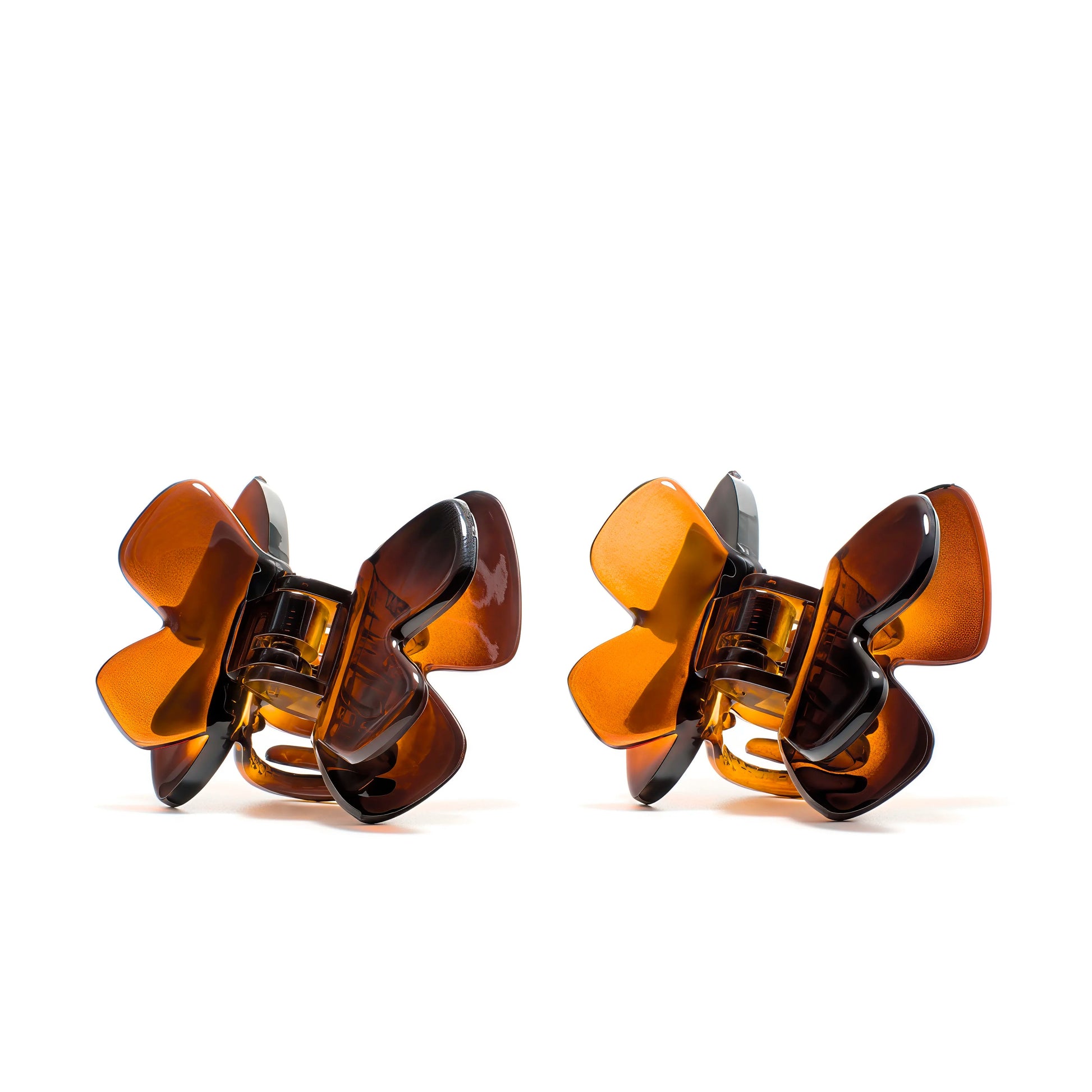 Phoebe 4 mini claw clip pair in Deep Amber — petite tortoise-tone cellulose acetate clips, made in France