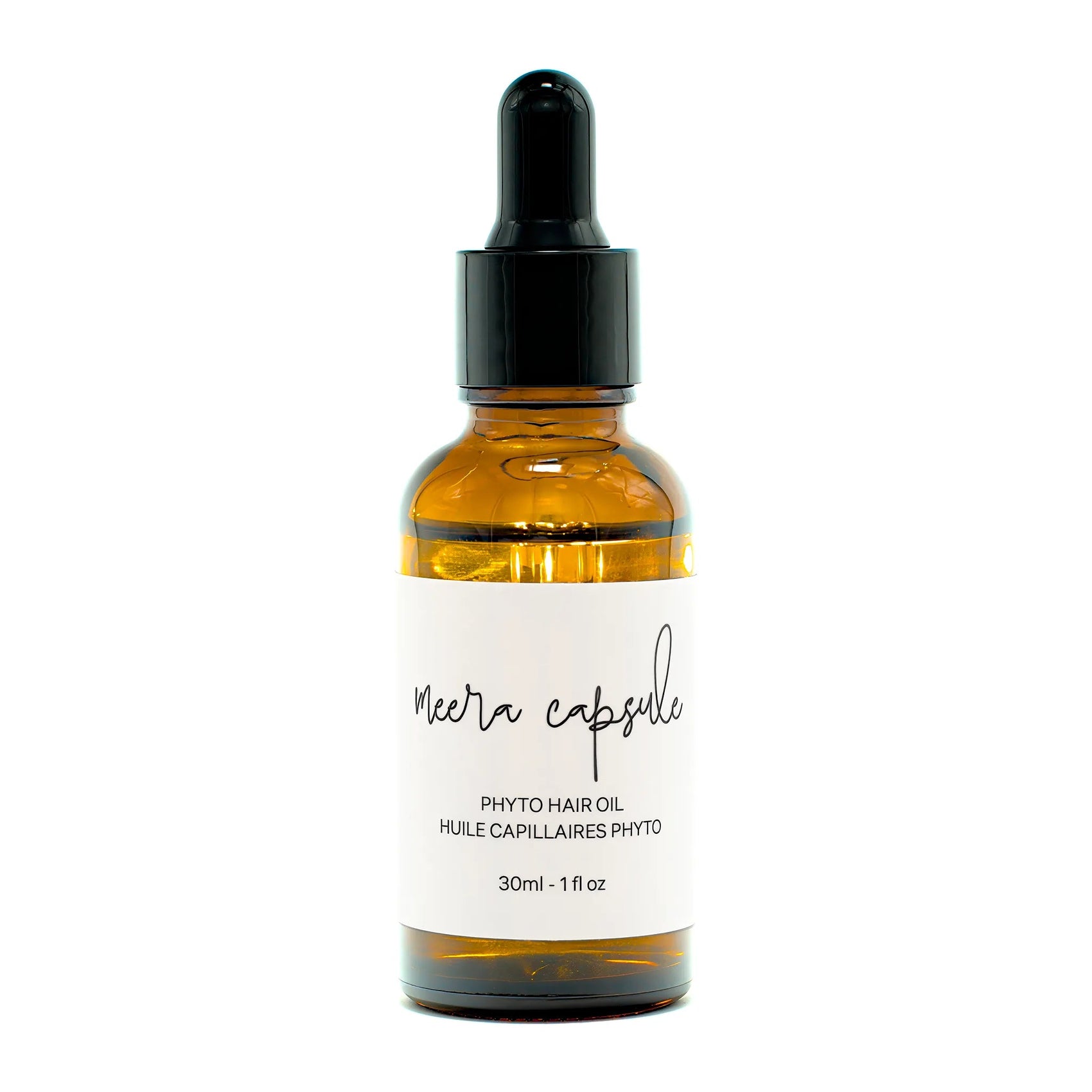 Phyto Hair Oil bottle — vegan paraben-free hair and scalp treatment oil, by Meera Capsule