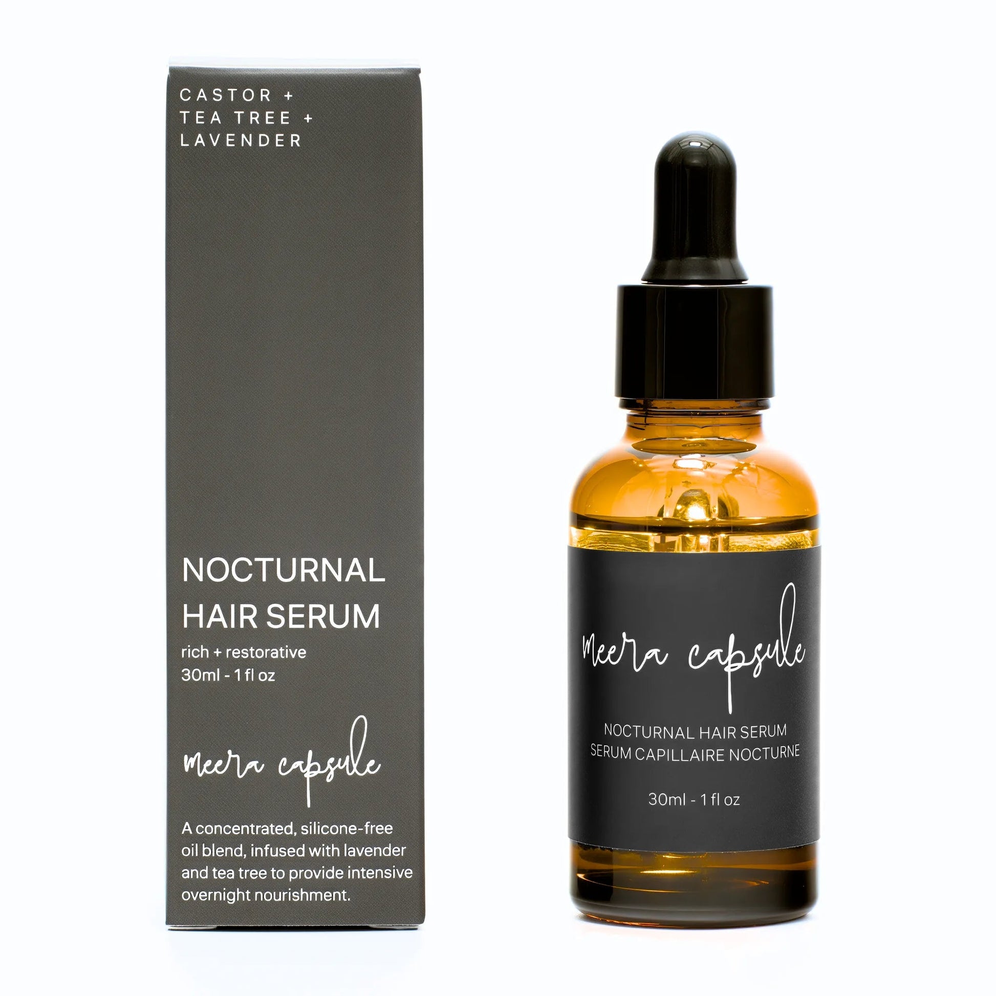 Oil duo product detail — silicone-free Phyto Oil and peptide Nocturnal Serum from Meera Capsule