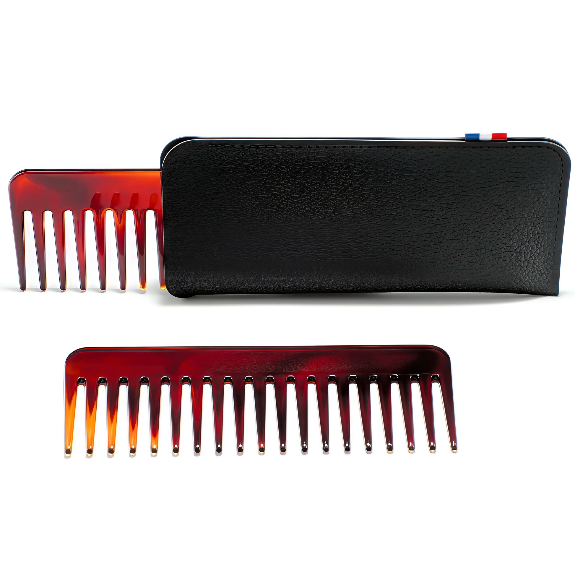 Studio 16 Sequoia leather case detail — handcrafted travel sleeve for Meera styling comb
